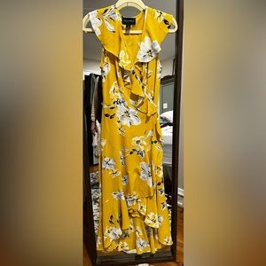 Yellow Floral Wrap Midi Dress